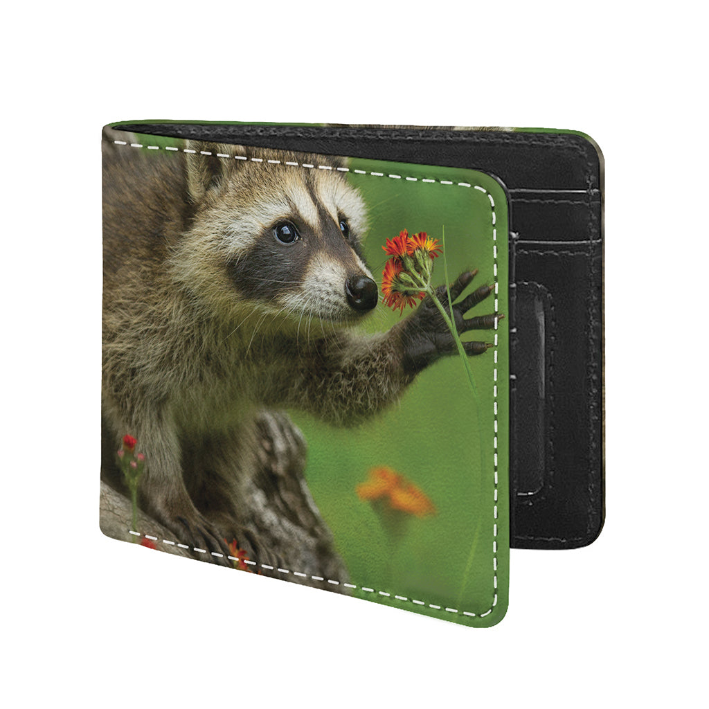 Raccoon And Flower Print Bifold Wallet