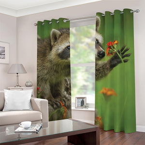 Raccoon And Flower Print Blackout Grommet Curtains