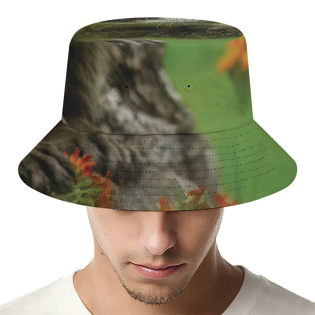 Raccoon And Flower Print Bucket Hat