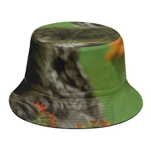 Raccoon And Flower Print Bucket Hat