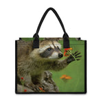 Raccoon And Flower Print Canvas Tote Bag