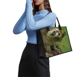 Raccoon And Flower Print Canvas Tote Bag