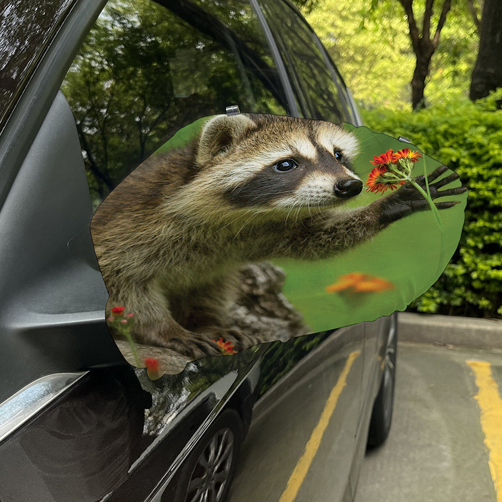 Raccoon And Flower Print Car Side Mirror Covers