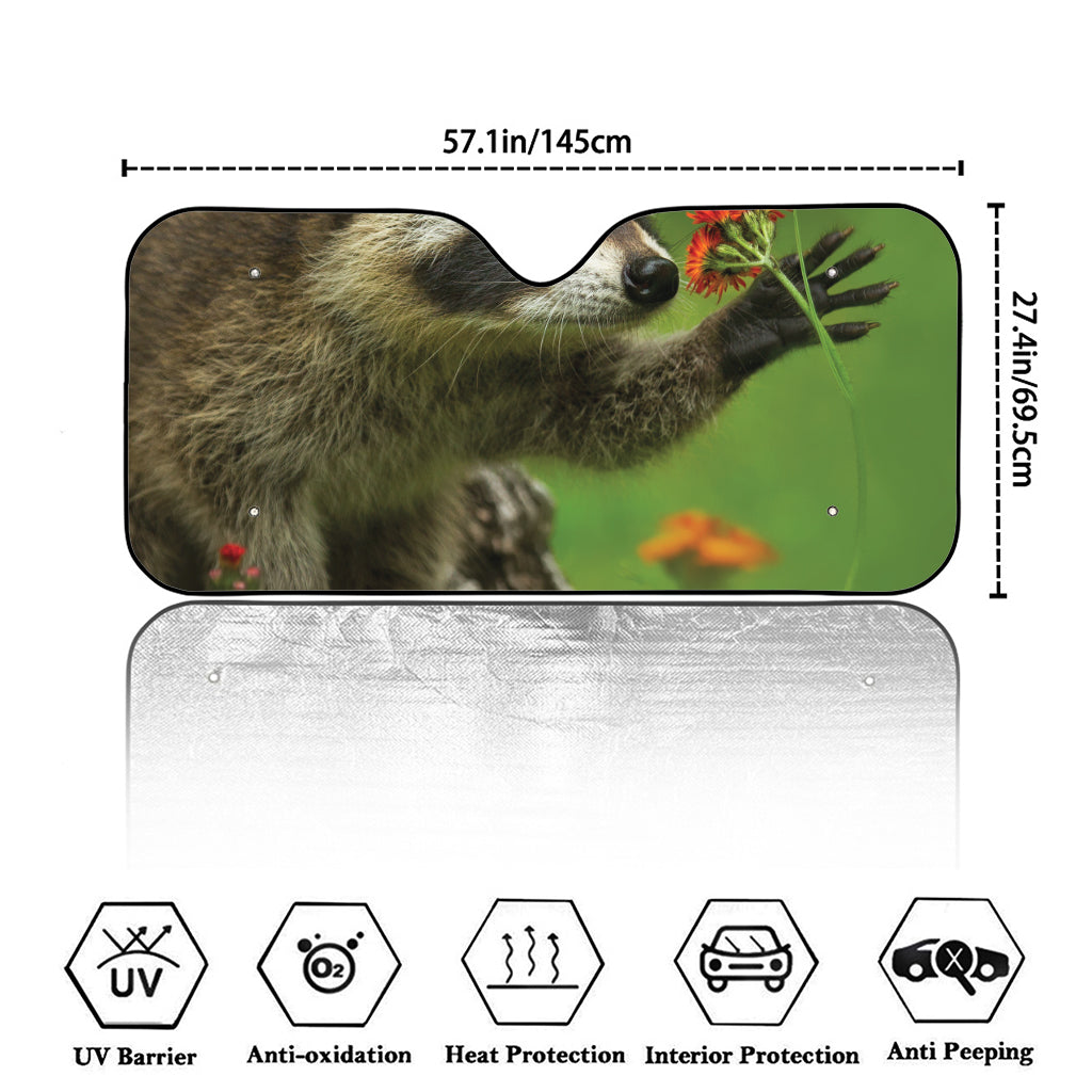 Raccoon And Flower Print Car Windshield Sun Shade
