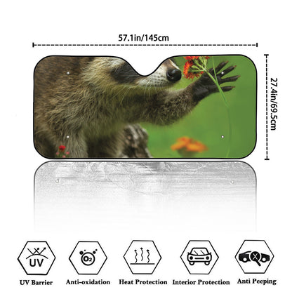 Raccoon And Flower Print Car Windshield Sun Shade