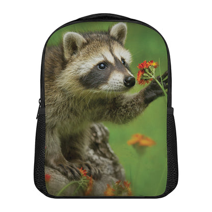 Raccoon And Flower Print Casual Backpack
