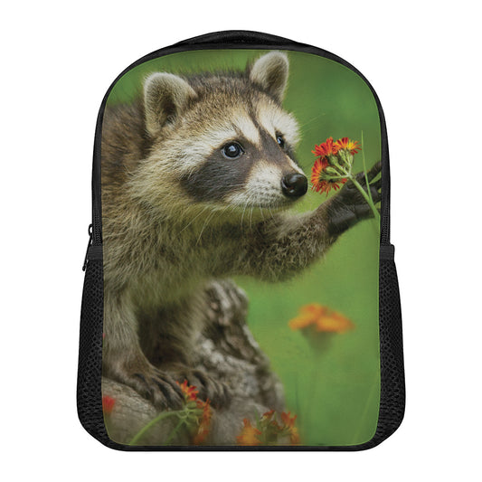 Raccoon And Flower Print Casual Backpack