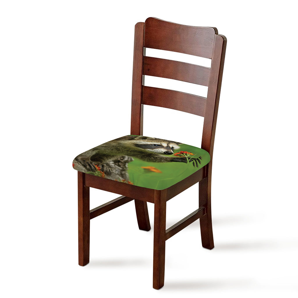 Raccoon And Flower Print Chair Cushion Cover