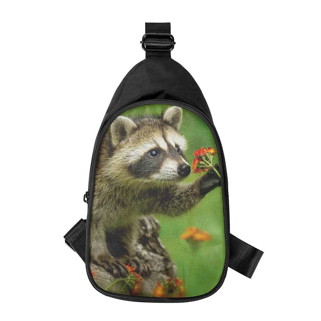 Raccoon And Flower Print Chest Bag