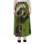 Raccoon And Flower Print Chiffon Maxi Skirt