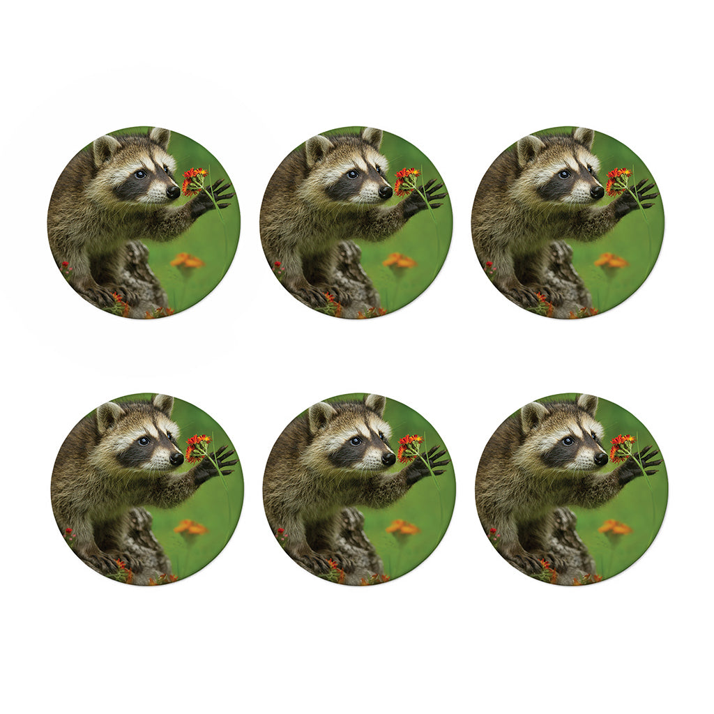 Raccoon And Flower Print Coaster Set