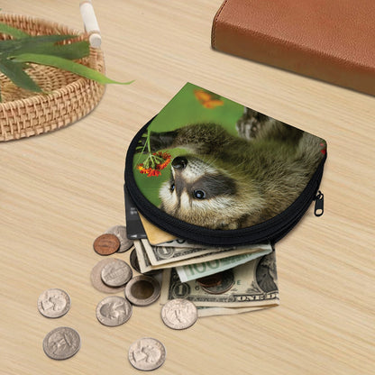 Raccoon And Flower Print Coin Purse