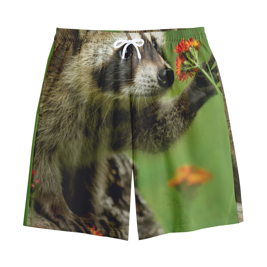 Raccoon And Flower Print Cotton Shorts