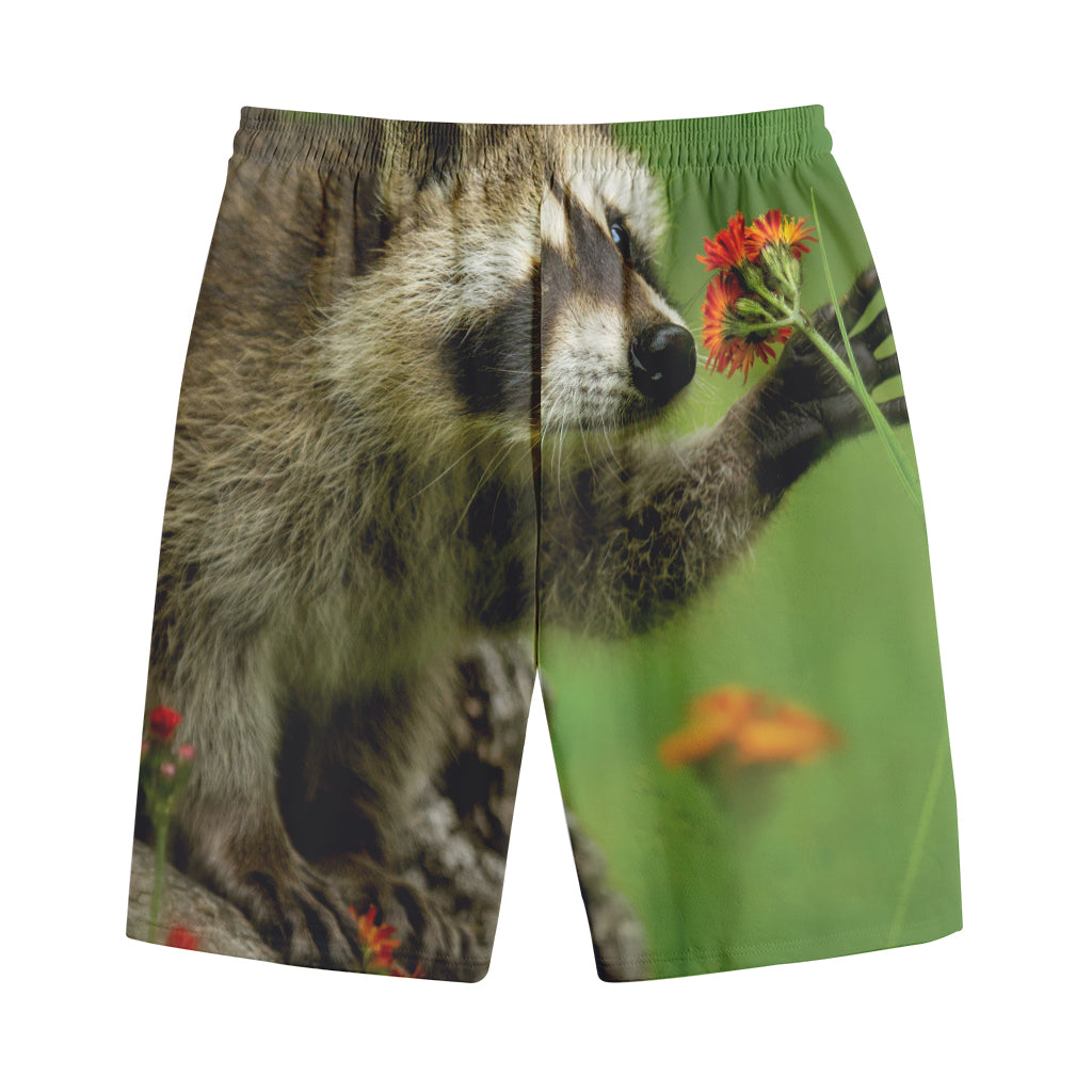 Raccoon And Flower Print Cotton Shorts