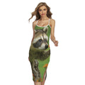 Raccoon And Flower Print Cross Back Cami Dress
