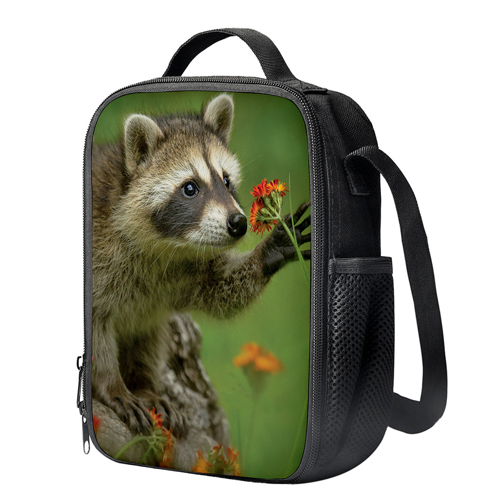 Raccoon And Flower Print Crossbody Lunch Bag