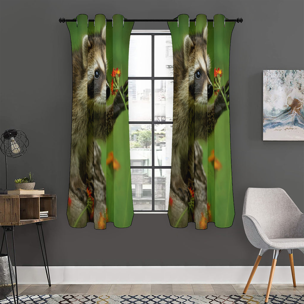 Raccoon And Flower Print Curtain