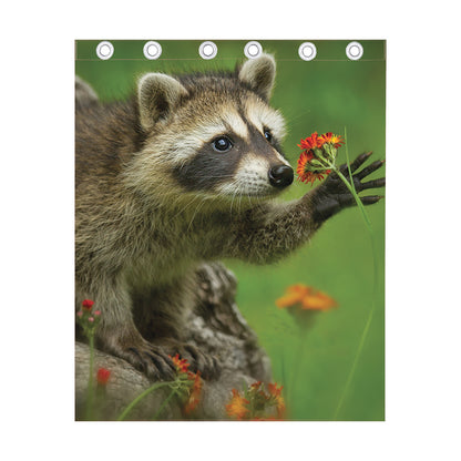 Raccoon And Flower Print Curtain