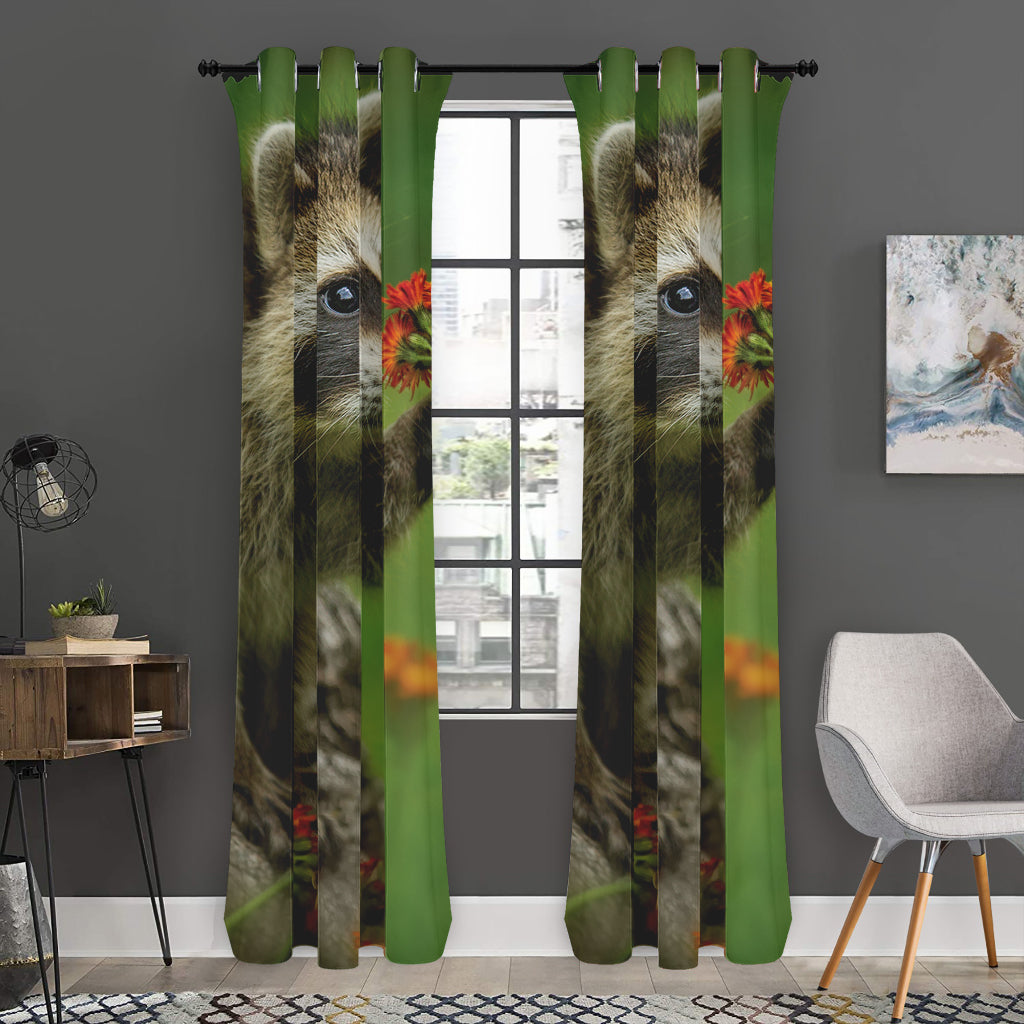 Raccoon And Flower Print Curtain