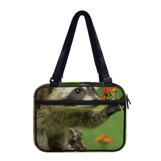 Raccoon And Flower Print Double Strap Bible Bag