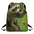 Raccoon And Flower Print Drawstring Backpack