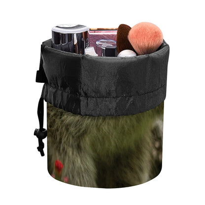 Raccoon And Flower Print Drawstring Makeup Bag
