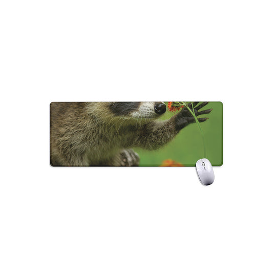 Raccoon And Flower Print Extended Mouse Pad