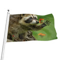 Raccoon And Flower Print Flag