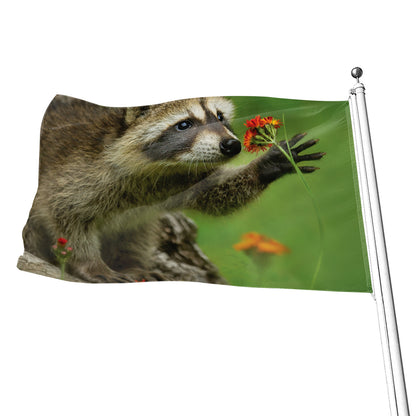 Raccoon And Flower Print Flag