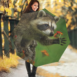 Raccoon And Flower Print Foldable Umbrella