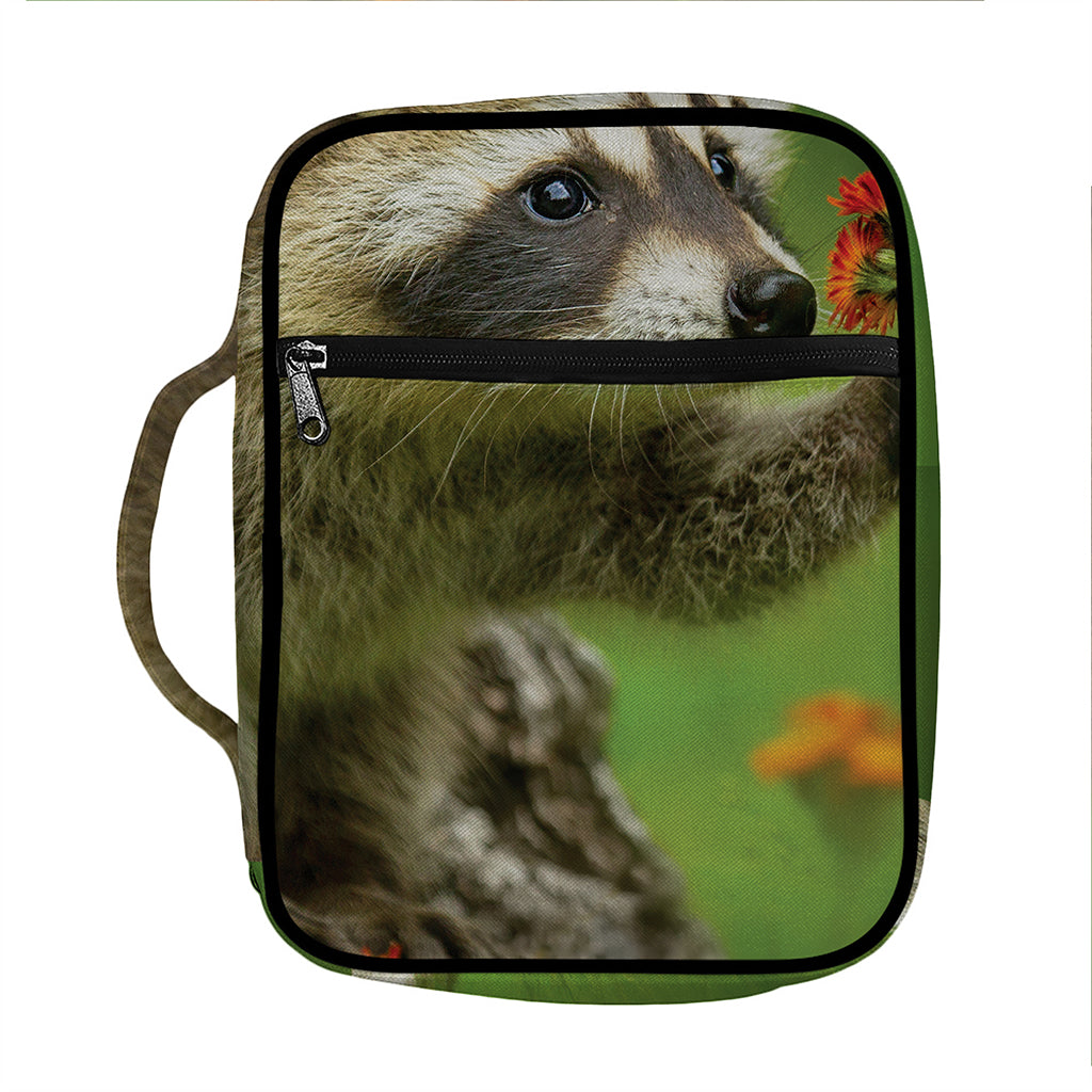 Raccoon And Flower Print Front Pocket Bible Bag