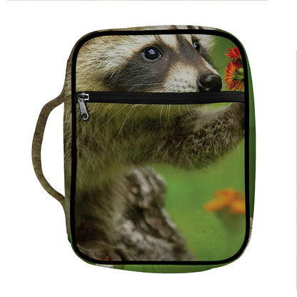 Raccoon And Flower Print Front Pocket Bible Bag