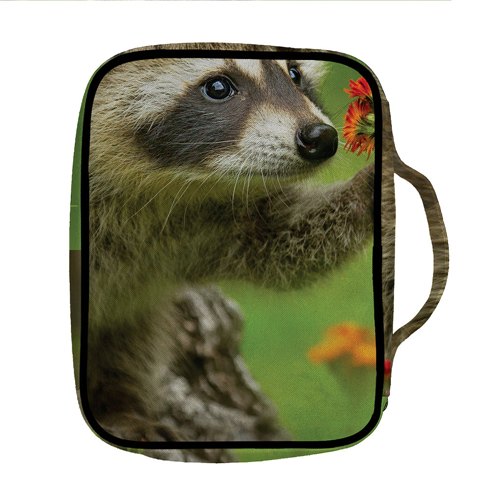 Raccoon And Flower Print Front Pocket Bible Bag