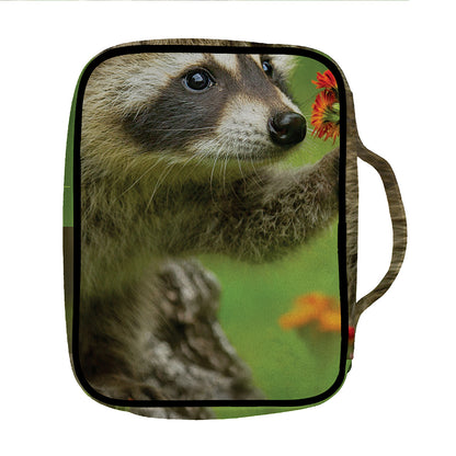 Raccoon And Flower Print Front Pocket Bible Bag