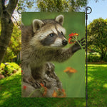 Raccoon And Flower Print Garden Flag