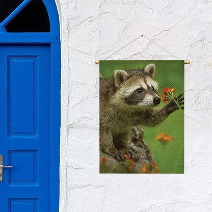 Raccoon And Flower Print Garden Flag