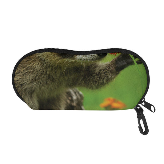 Raccoon And Flower Print Glasses Case