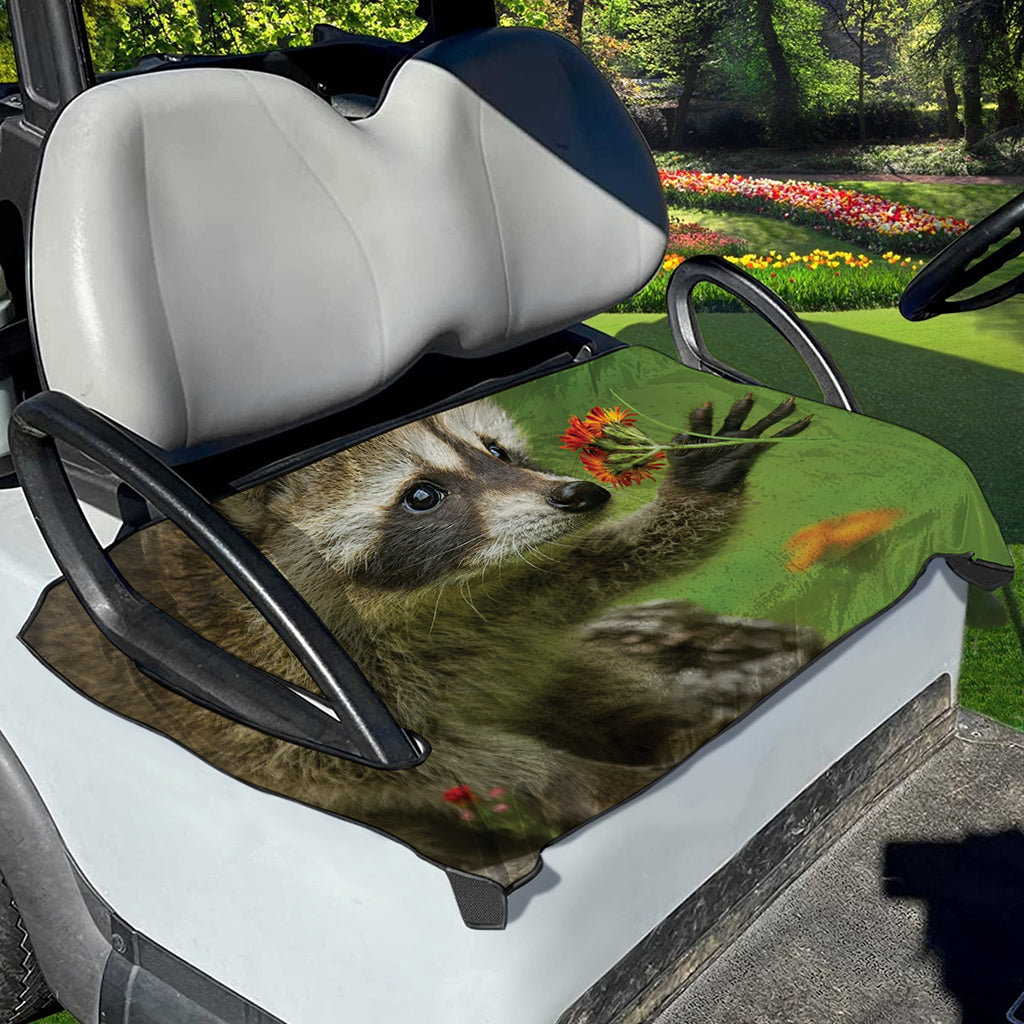 Raccoon And Flower Print Golf Cart Seat Cover