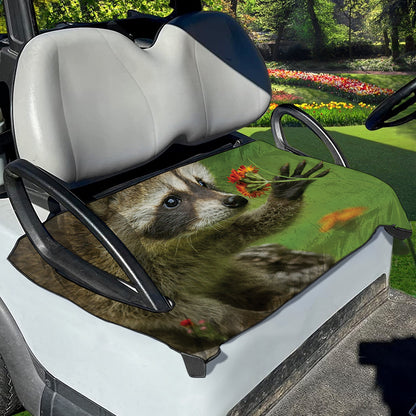 Raccoon And Flower Print Golf Cart Seat Cover