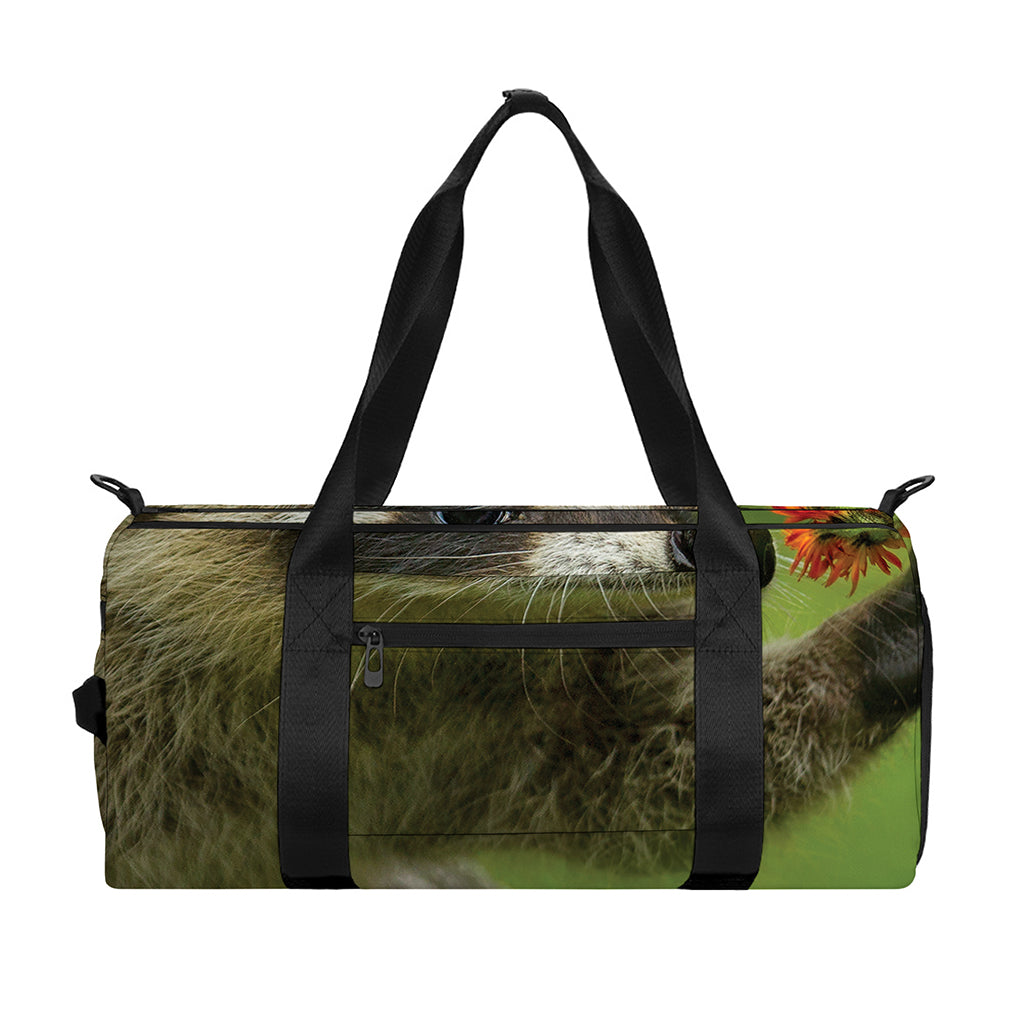Raccoon And Flower Print Gym Bag