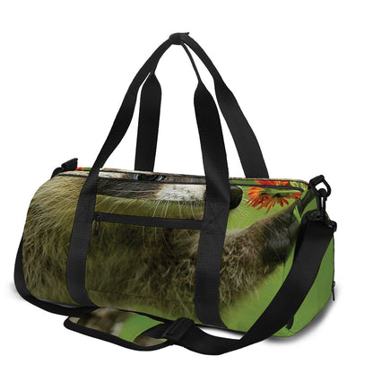 Raccoon And Flower Print Gym Bag