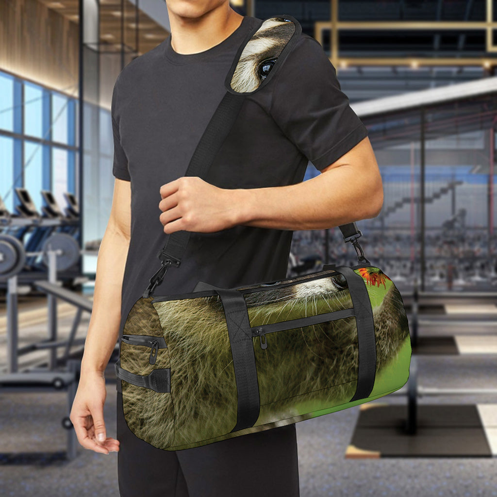 Raccoon And Flower Print Gym Bag