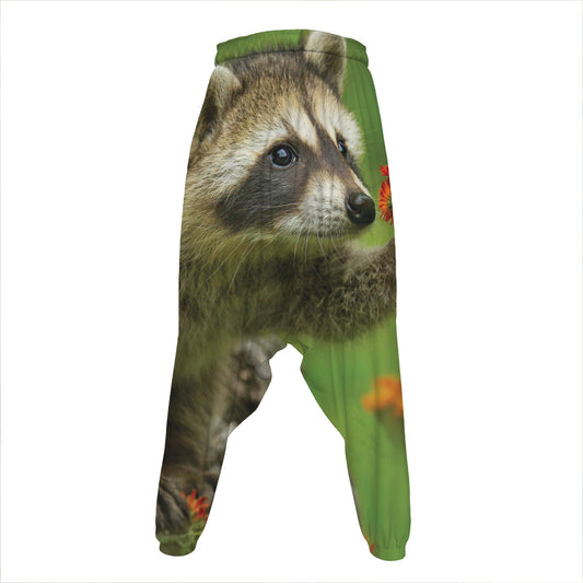 Raccoon And Flower Print Hammer Pants