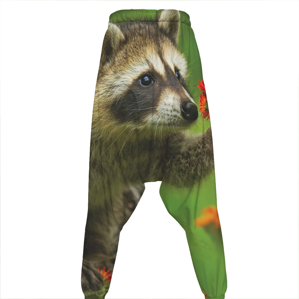 Raccoon And Flower Print Hammer Pants