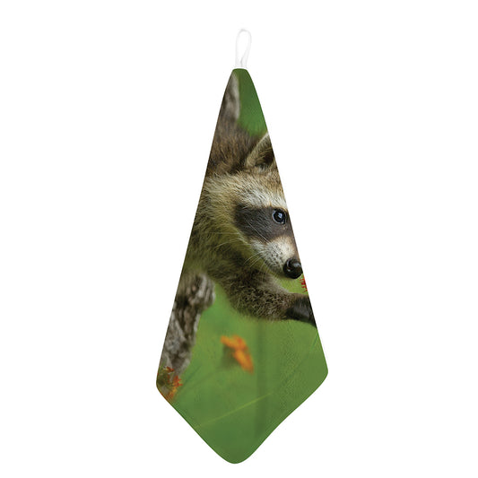 Raccoon And Flower Print Hand Towel