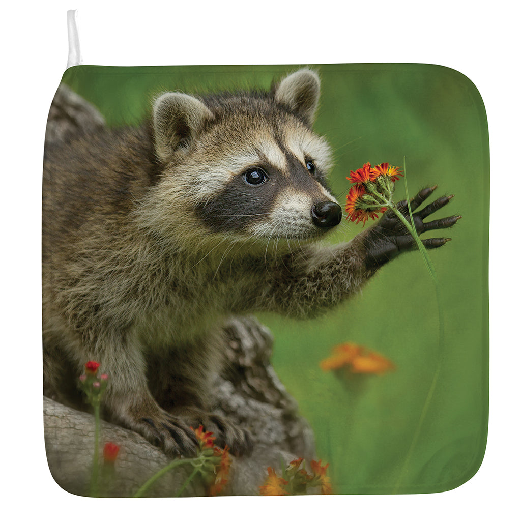 Raccoon And Flower Print Hand Towel