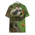 Raccoon And Flower Print Hawaiian Shirt
