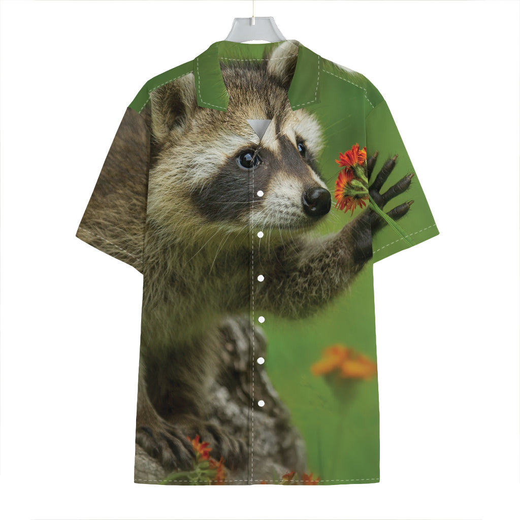 Raccoon And Flower Print Hawaiian Shirt