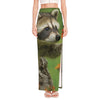 Raccoon And Flower Print High Slit Maxi Skirt