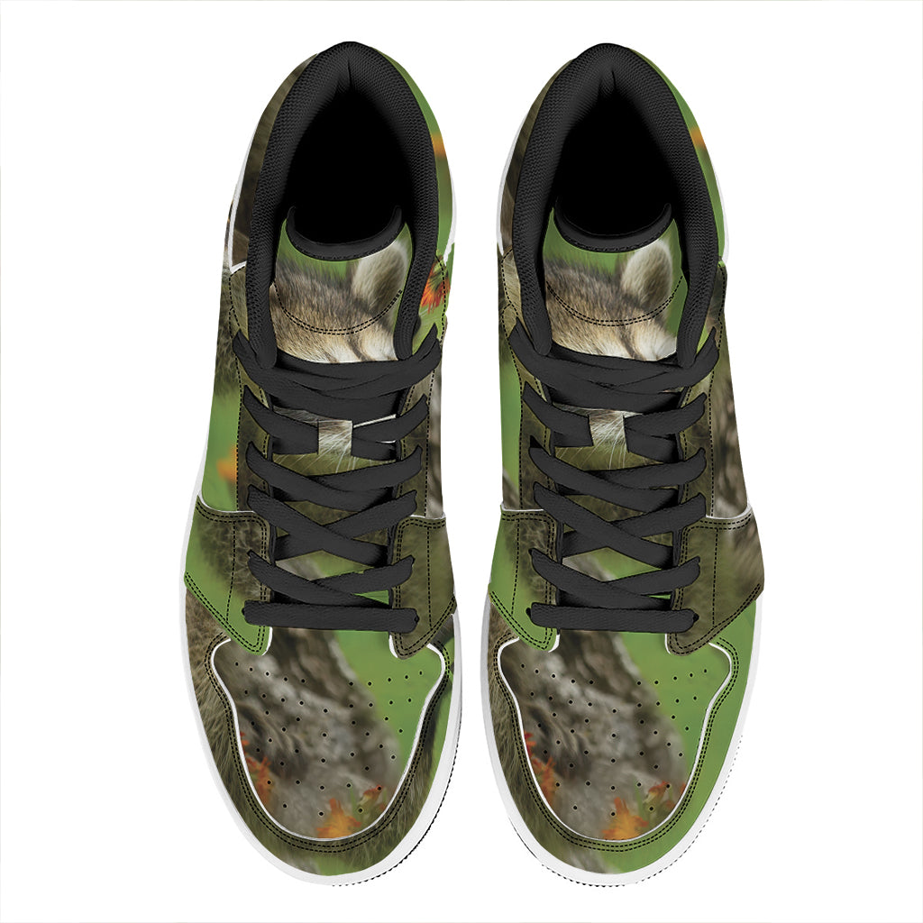 Raccoon And Flower Print High Top Leather Sneakers